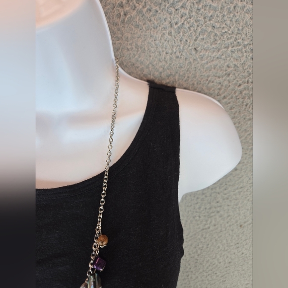 Beautiful Womens Dangle Necklace-Matching Earrings Silver Tone Adjustable Chain - Picture 9 of 13